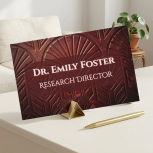 Burgundy Leer Textuur Art Deco Modern Minimaal Visitekaartje