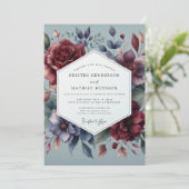 Burgundy & Leigrey Moody Bloom Bruiloft Kaart (Staand voorkant)