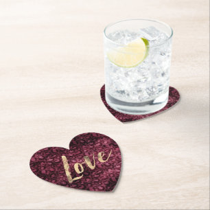 Burgundy Leopard Print Gold Love Kartonnen Onderzetters