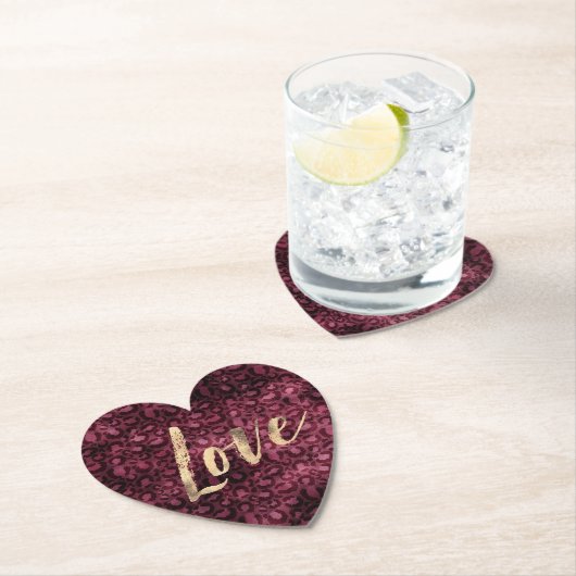 Burgundy Leopard Print Gold Love Kartonnen Onderzetters (Insitu)