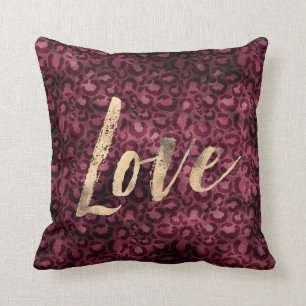 Burgundy Leopard Print Gold Love Kussen