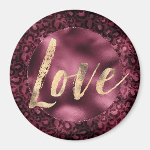 Burgundy Leopard Print Gold Love Magneet