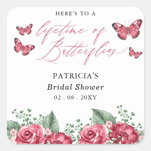 Burgundy Levenslang Bruiloft Vlinders Bruidsmeisje Vierkante Sticker (Voorkant)