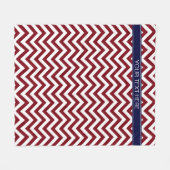 Burgundy Lg Chevron Navy Blue Name Monogram Fleece Deken (Voorkant (Horizontaal))