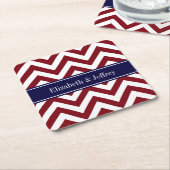 Burgundy Lg Chevron Navy Blue Name Monogram Kartonnen Onderzetters (Schuin)