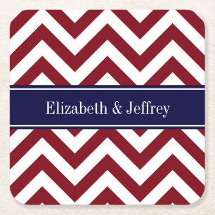 Burgundy Lg Chevron Navy Blue Name Monogram Kartonnen Onderzetters
