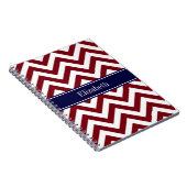 Burgundy Lg Chevron Navy Blue Name Monogram Notitieboek (Rechterzijde)
