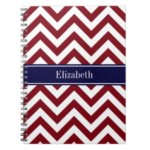 Burgundy Lg Chevron Navy Blue Name Monogram Notitieboek