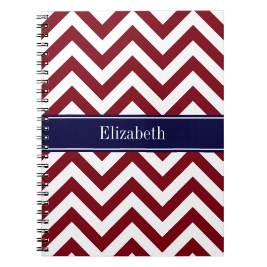Burgundy Lg Chevron Navy Blue Name Monogram Notitieboek (Voorkant)