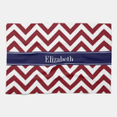 Burgundy Lg Chevron Navy Blue Name Monogram Theedoek (Horizontaal)