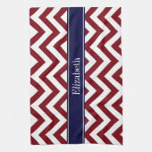 Burgundy Lg Chevron Navy Blue Name Monogram Theedoek (Verticaal)