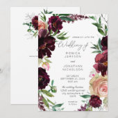 Burgundy & Licht Roze Bloemige Trouwdag Kaart (Voorkant / Achterkant)