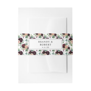 Burgundy & Licht Roze Blush Bloemen 2 Uitnodigingen Wikkel