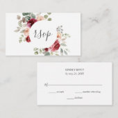 Burgundy Light Pink Flowers Greenery Wedding RSVP Informatiekaartje (Voorkant / Achterkant)