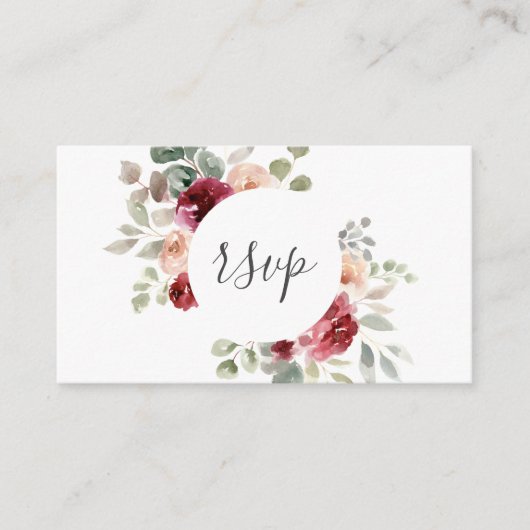 Burgundy Light Pink Flowers Greenery Wedding RSVP Informatiekaartje (Voorkant)