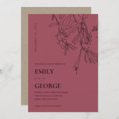 BURGUNDY LIJNTEKENING FLORALE KAART OM DE DATUM TE (Voorkant / Achterkant)