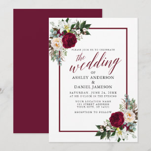 Burgundy Lijst Floral Greenery Calligraphy Wedding Kaart