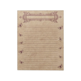 Burgundy Lines Butterfly Border Rustige Parchment Notitieblok