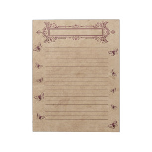 Burgundy Lines Butterfly Border Rustige Parchment Notitieblok