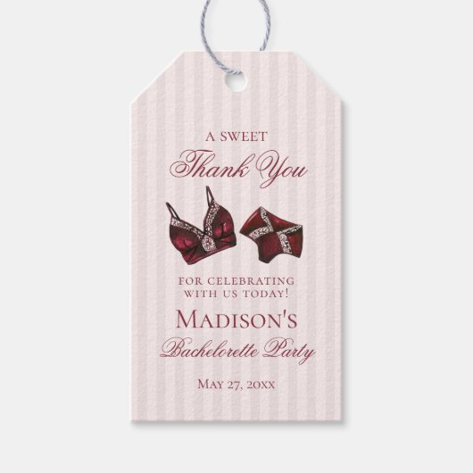 Burgundy Lingerie Shower Bachelorette Bridal Favor Cadeaulabel (Voorkant)