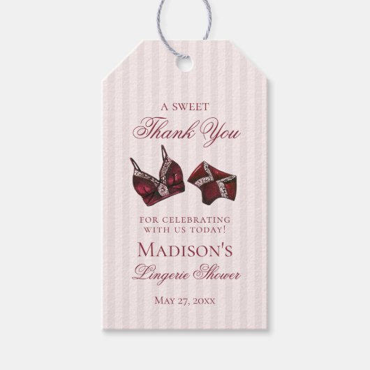 Burgundy Lingerie Shower Bachelorette Bridal Favor Cadeaulabel (Voorkant)