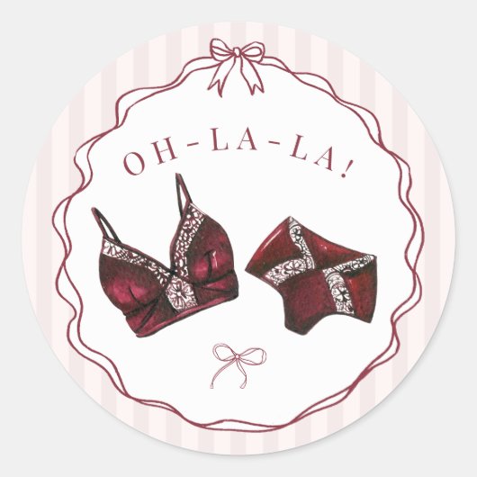 Burgundy Lingerie Shower Bachelorette Envelope Ronde Sticker (Voorkant)