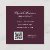 Burgundy logo QR-code elegant Vierkante Visitekaartje (Achterkant)