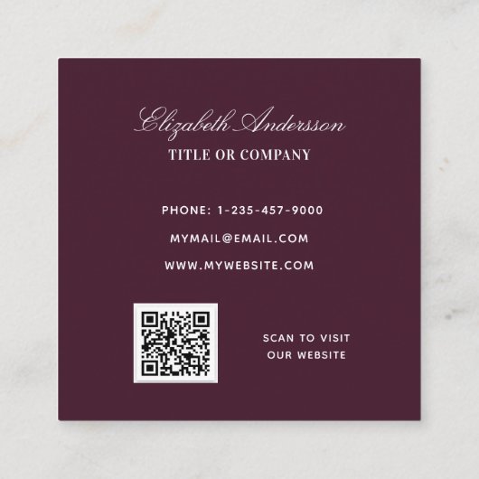 Burgundy logo QR-code elegant Vierkante Visitekaartje (Achterkant)