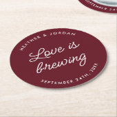 Burgundy Love Is Brewing Trouwreceptie Ronde Kartonnen Onderzetter (Gebogen)