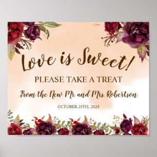 Burgundy Love is Sweet Vrijgezellenfeest Wedding S Poster