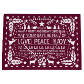 Burgundy Love Peace Joy papel picado Kerstmis Groot Cadeauzakje (Voorkant)