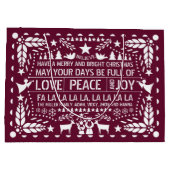 Burgundy Love Peace Joy papel picado Kerstmis Groot Cadeauzakje (Achterkant)