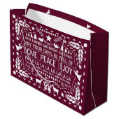 Burgundy Love Peace Joy papel picado Kerstmis Groot Cadeauzakje (Achterkant Gekanteld)