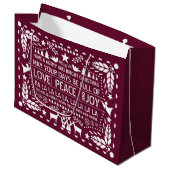 Burgundy Love Peace Joy papel picado Kerstmis Groot Cadeauzakje (Voorkant Gekanteld)
