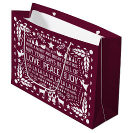 Burgundy Love Peace Joy papel picado Kerstmis Groot Cadeauzakje
