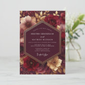 Burgundy Lush Bloom Wedding Kaart (Staand voorkant)