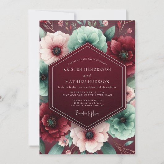 Burgundy Lush Floral Wedding Kaart (Voorkant)