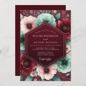 Burgundy Lush Floral Wedding Kaart (Voorkant / Achterkant)
