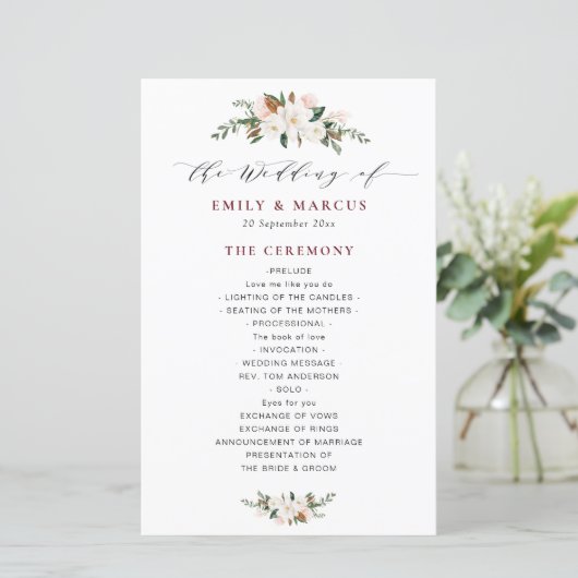 burgundy magnolia floral bruiloft (Staand voorkant)