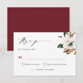 burgundy magnolia floral bruiloft RSVP-kaart RSVP Kaartje (Voorkant / Achterkant)