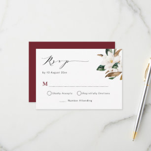 burgundy magnolia floral bruiloft RSVP-kaart RSVP Kaartje