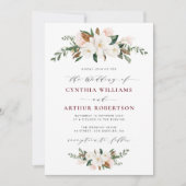 burgundy magnolia floral bruiloft uitnodiging (Voorkant)