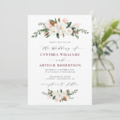 burgundy magnolia floral bruiloft uitnodiging (Staand voorkant)