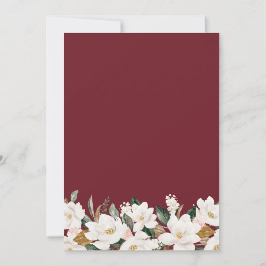 burgundy magnolia floral bruiloft uitnodiging (Achterkant)