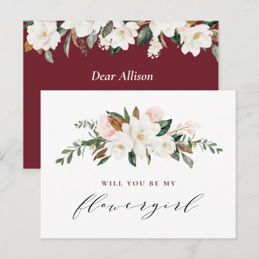 burgundy magnolia zal je m'n kaartje zijn uitnodiging briefkaart (Voorkant / Achterkant)