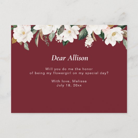 burgundy magnolia zal je m'n kaartje zijn uitnodiging briefkaart (Achterkant)