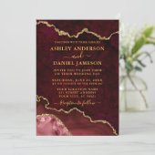 Burgundy Marble Agate Geode Wedding Gold Kaart (Staand voorkant)