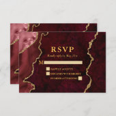 Burgundy Marble Agate Geode Wedding Gold RSVP Kaartje (Voorkant / Achterkant)