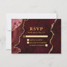 Burgundy Marble Agate Geode Wedding Gold RSVP Kaartje