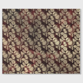 Burgundy Marble Sparkly Black Floral Gold Faux Cadeaupapier (Vlak)